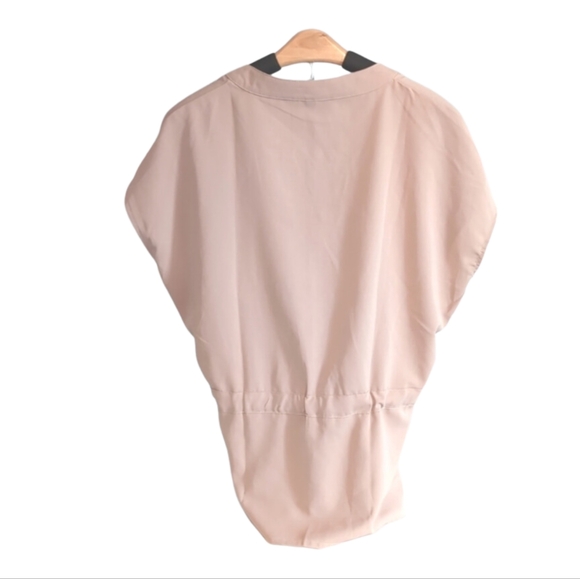 Neutral V-Neck Button Down Blouse | Dressy Casual Short Sleeve Top - Picture 10 of 10